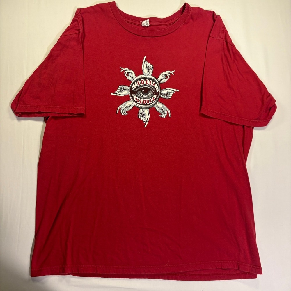 Lollapalooza Graphic T-Shirt Mens XL Red Short Sleeve Eye Hand Logo Cotton